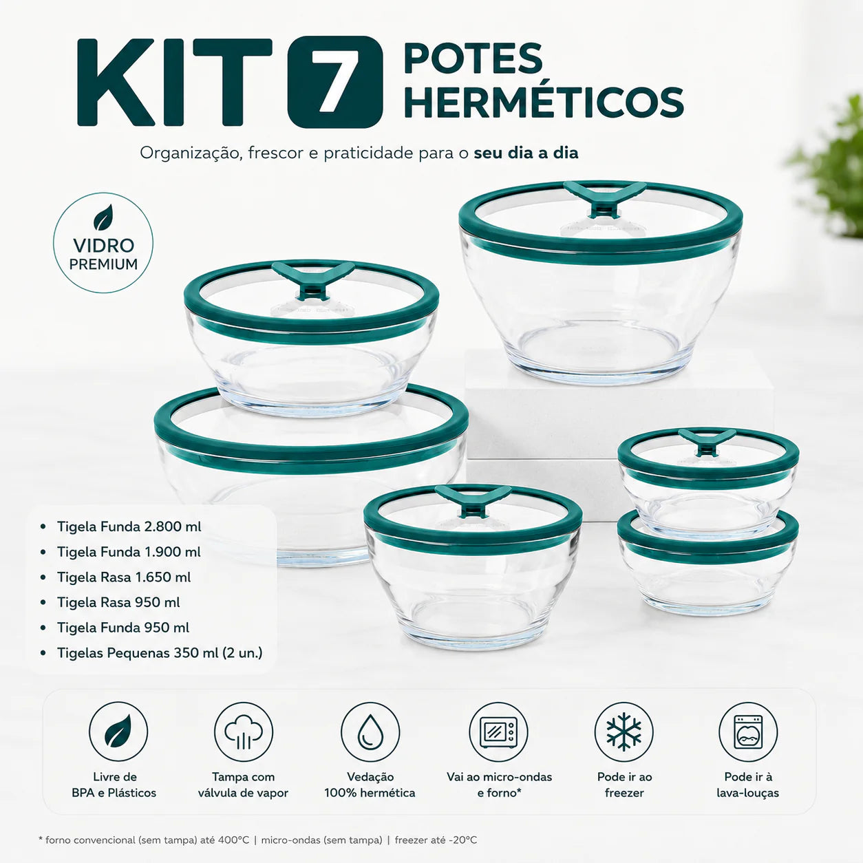 Potes Herméticos de Vidro 7 Peças Practlar®