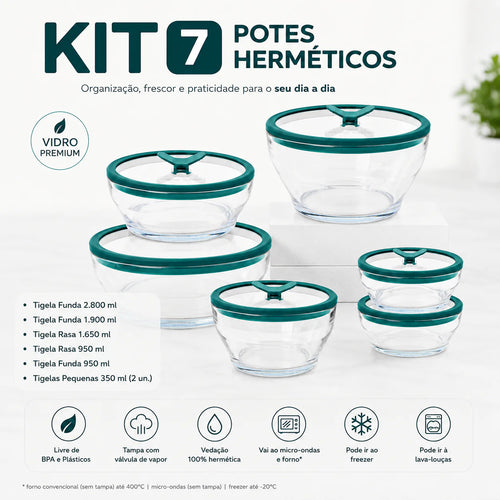 Potes Herméticos de Vidro 7 Peças Practlar®