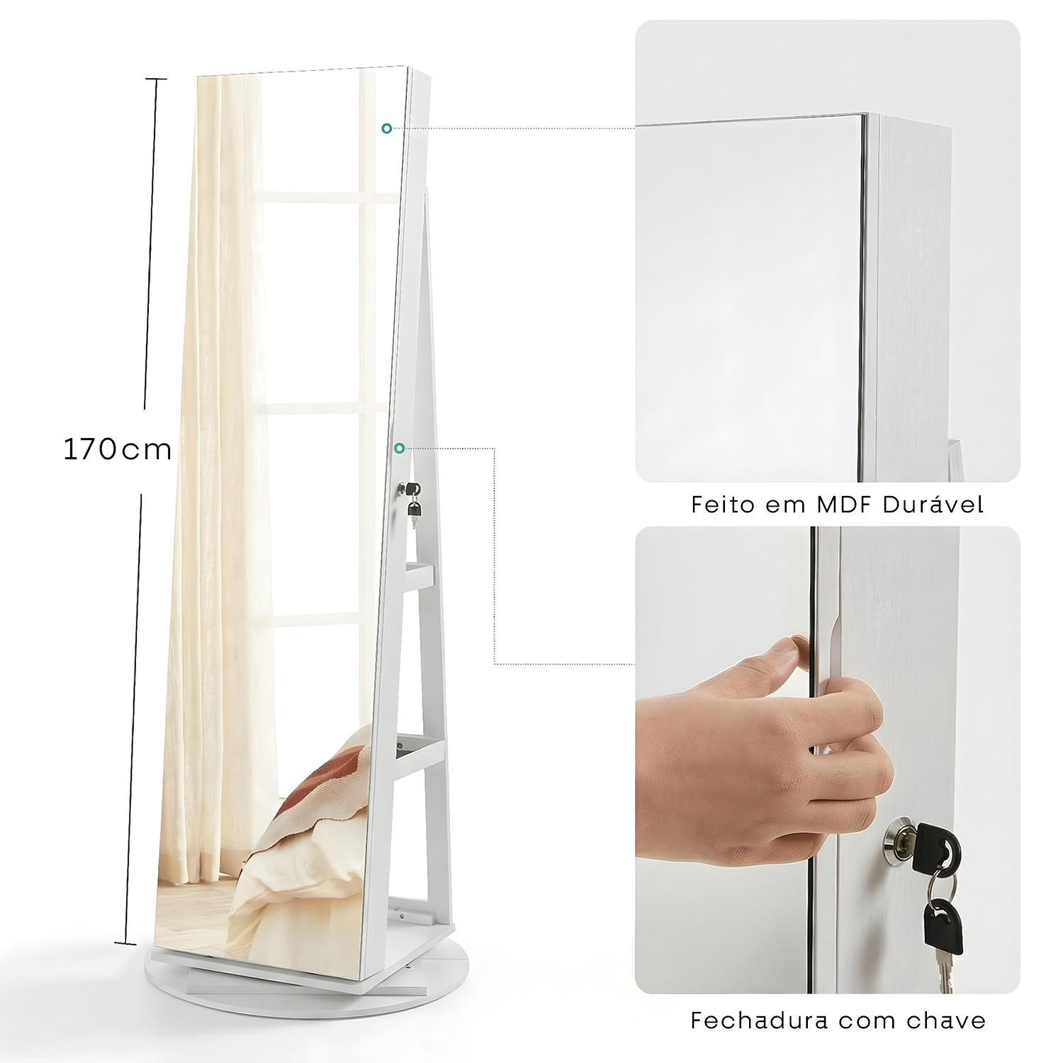 Espelho Porta-Joias Giratório